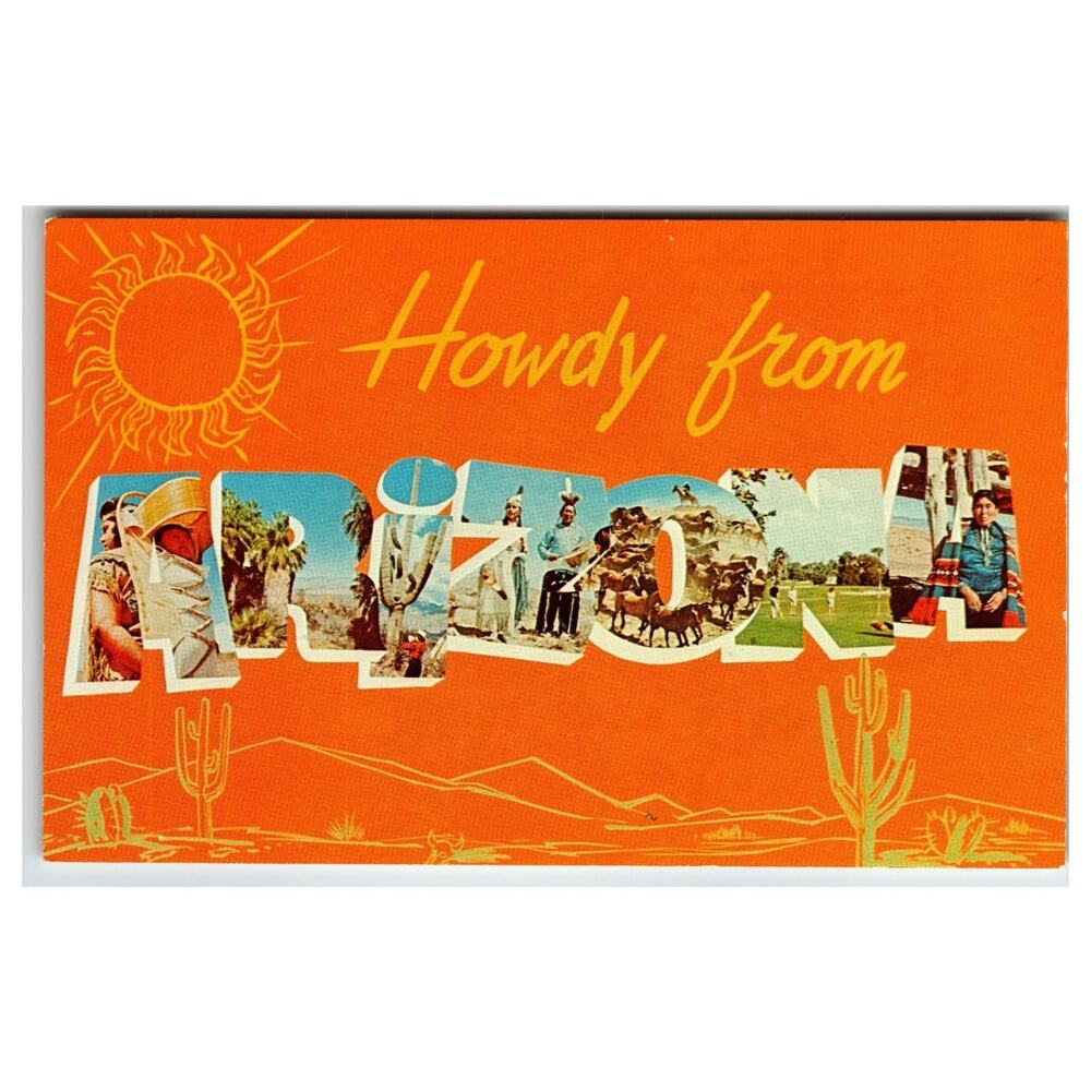 Vintage Howdy from Arizona Large Letter Chrome Postcard Petley Studios Chrome